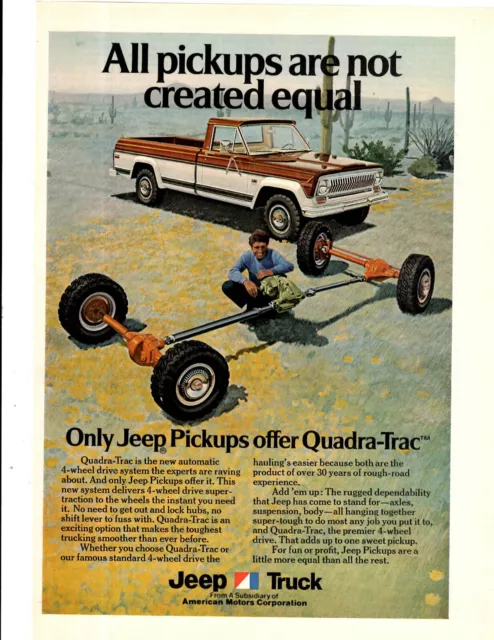 1974 Print Ad Jeep Pickup Truck Qudra-Trac Four Wheel Drive Super-traction