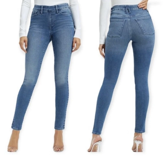 Good American Power Stretch Pull On Good Legs High Rise Blue Skinny Jeans 3/L