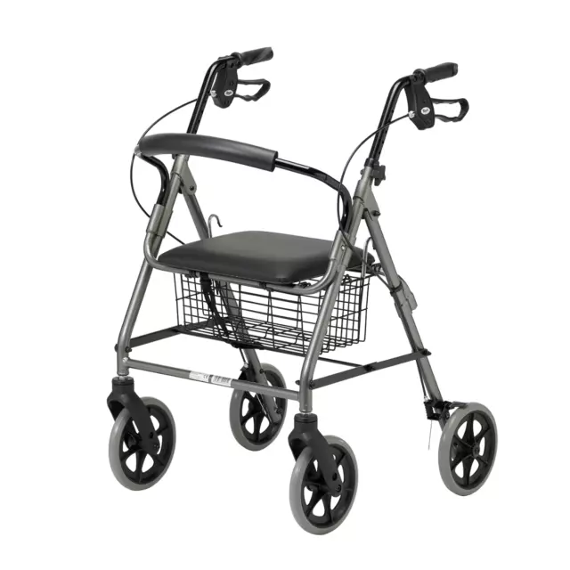 Lightweight Four Wheel Rollator Walking Aid Frame Mobility Aid - Red or Silver