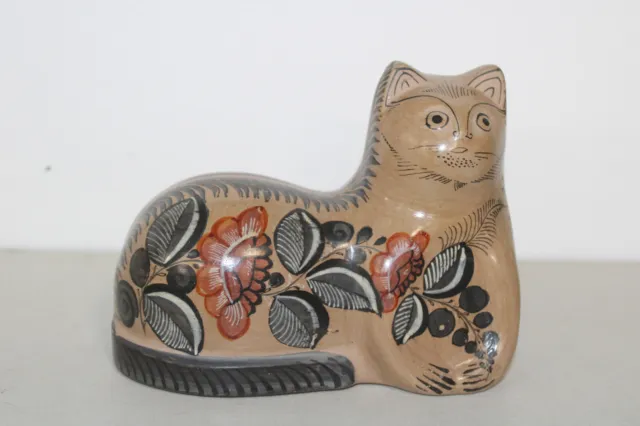 Vintage Mexican Folk Art Tonala Ceramic Cat Sculpture Artist Signed