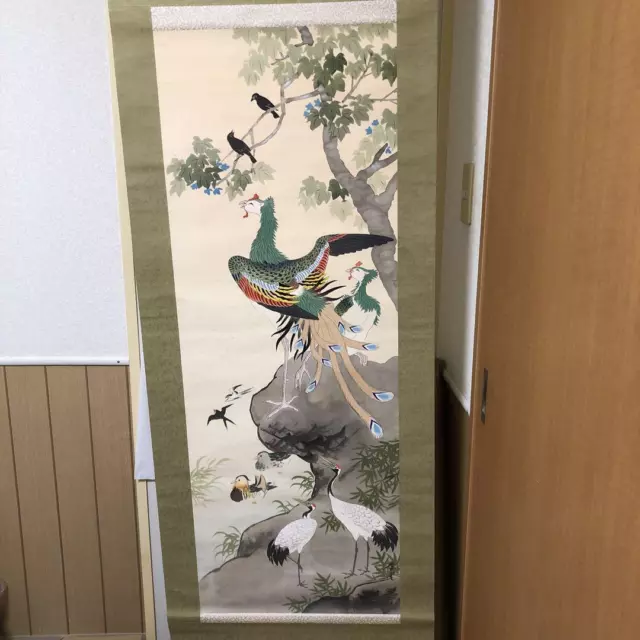 Flower Crane Swallow Peacock Japanese Hanging Scroll Kakejiku Asian Culture Art