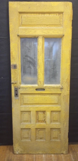 Ornate Wood & Glass Interior Door Carved Flowers & Raised Panels 29 3/4" x 77"