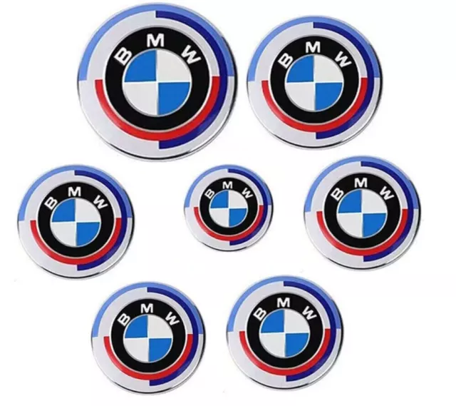 7PCS 50th Anniversary For BMW Emblem Centre Caps Badges Set 82mm 74mm 68mm 45mm