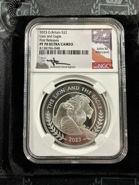 2023 Great Britain Lion & Eagle 1 Oz Silver Proof NGC PF70 Signed John Mercanti