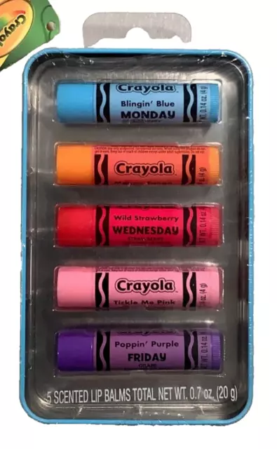 Crayola Crayon-5 Days Of The Week Lip Balms w/Collectible Tin Reusable Case🖍❤🖍