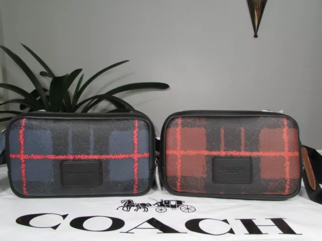 NWT Coach Coated Canvas Window Pane Plaid Print Carrier Phone Crossbody C6819