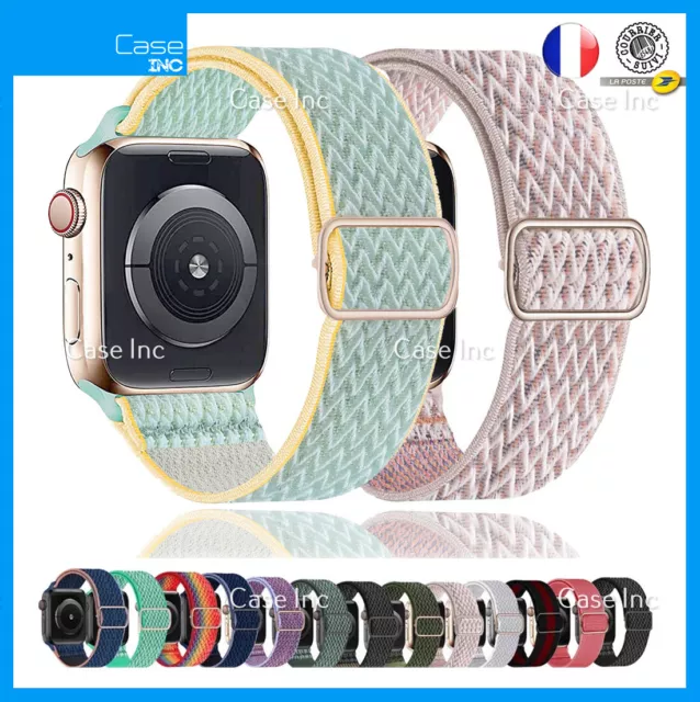 Bracelet Nylon Stretch pour Apple Watch 38 40 41 42 44 45 mm Serie 8 7 6 5 4 SE