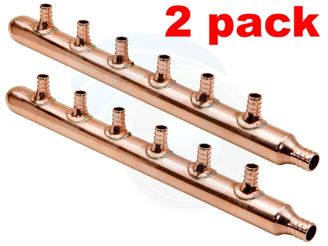 2 Pack 3/4in Inlet 1/2in PEX Water Outlet 6 Ports Closed End Manifold