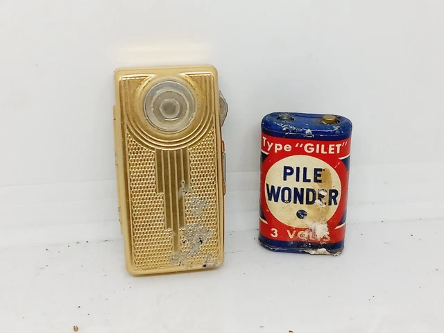 Ancienne Lampe De Poche Wonder Micro Dorée Art Déco Cuir à Pile état Occasion