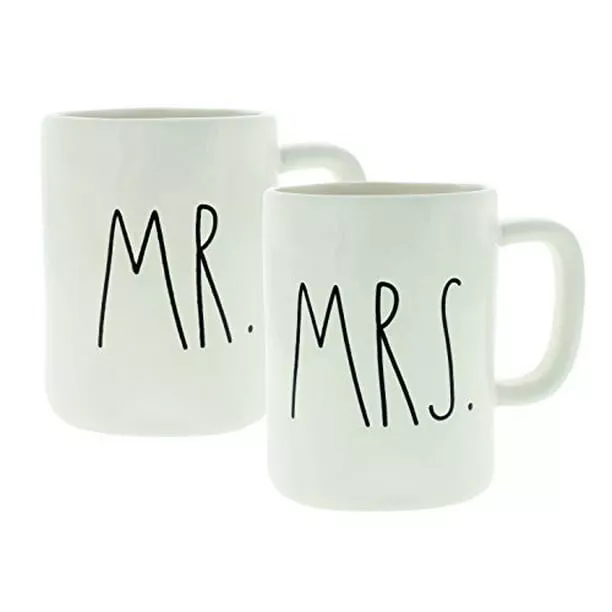 Set of Rae Dunn Coffee Mugs Mr. & Mrs. Ceramic White by Magenta