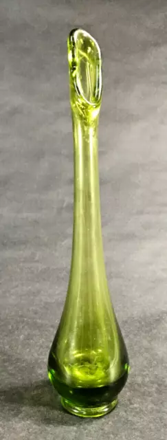 Swung Bud Vase Green Viking Glass Mid-Century Modern Art Vintage 10" Tall