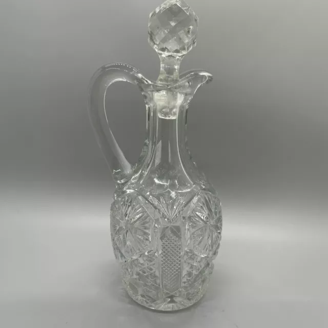 VINTAGE CRYSTAL CUT GLASS CRUET WITH STOPPER Good Condition Overall