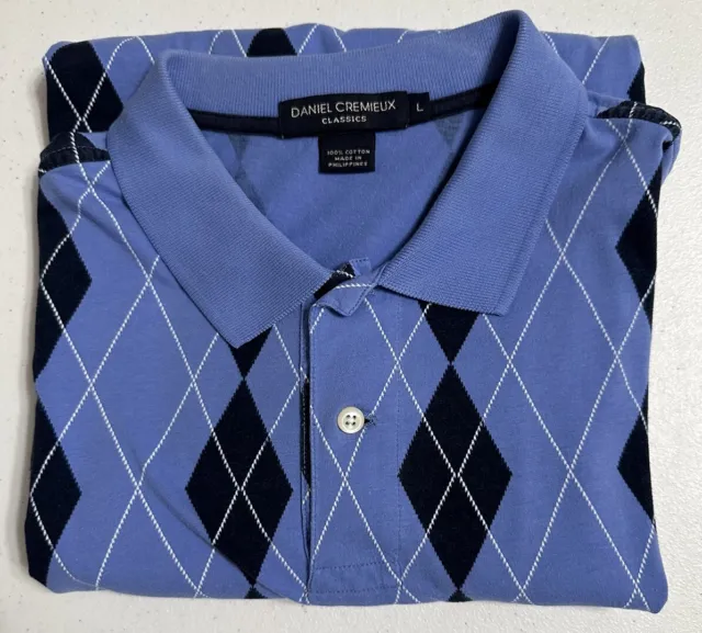 Daniel Cremieux Classics Men’s Polo Shirt Size Large Blue Argyle Print