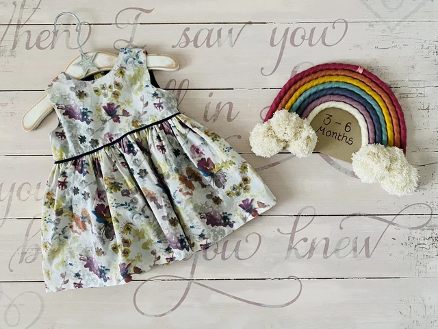 mamas and papas baby girl navy floral party dress 3-6 months