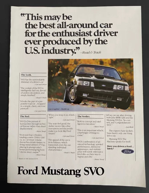 Best All-around Car Enthusiast Driver 175HP V-8 Ford Mustang SVO ad 1984