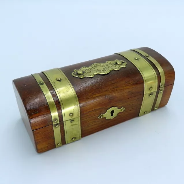 Antique Wooden Box Oak Coffin Brass Screwery Victorian 19th Century Pirate