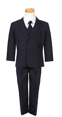 Boys Navy formal suit Fancy wedding Christmas Holiday set long tie vest pants
