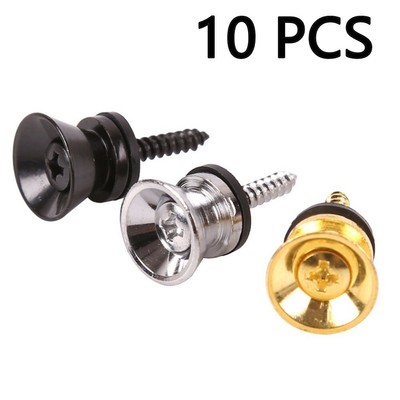 10 Boutons De Sangle Guitare - Pions Métal Tête Champignon Avec Vis - Pour Guitare, Basse, Ukulélé - Argent, Noir, Or