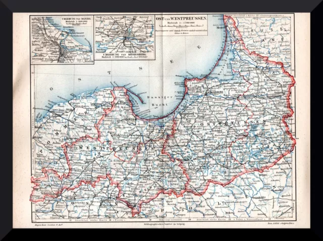 +Ost- und Westpreußen+ historische Landkarte 1895 +Königsberg, Danzig, Tilsit