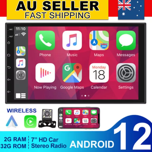 7" Android 12 Double 2DIN Car Stereo Radio GPS Navi Head Unit WiFi CarPlay 2+32G