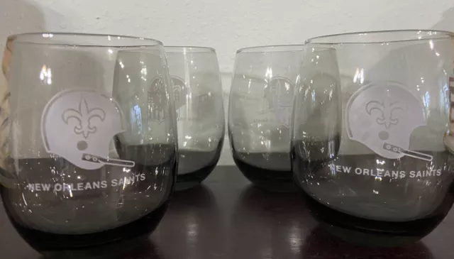 Set of 4 Vintage NFL New Orleans Saints Cocktail Glasses - Retro, Midcentury