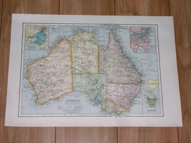 1936 Vintage Map Of Australia / Melbourne Sydney Inset Maps / Index On Back