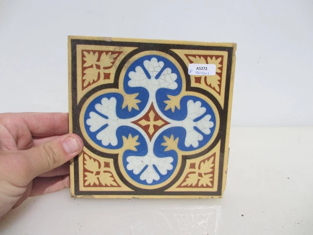 Antique Floor Tile Ceramic Victorian Old Church Pugin "GODWIN" 6" W - £14each