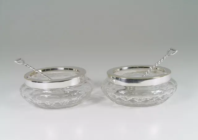 Lovely WMF & Crystal Matching Pair Salts / Salt Cellars w/ Figural Spoons