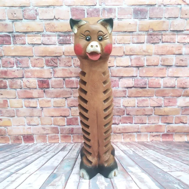 Vintage Wooden Carved Pig CD Rack Stand Holder Statue Wood Quirky Retro Rare