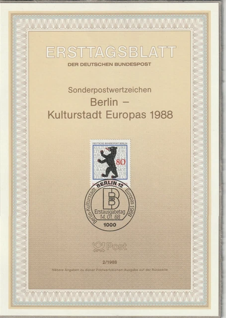 Ersttagsblatt ETB 2/1988 - "Berlin - Kulturhauptstadt Europas 1988" Bundespost