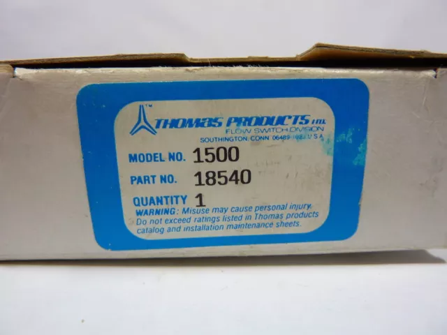 Thomas Products 18540 Flow Switch Model 1500 0.5-20 GPM  NEW