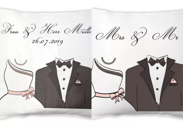 Kissen "Braut & Bräutigam" - personalisiert Hochzeit Geschenk