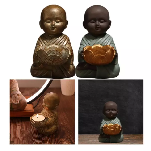 Small Meditation Buddha Statue Monks Zen Sculpture Candleholders Collectibles