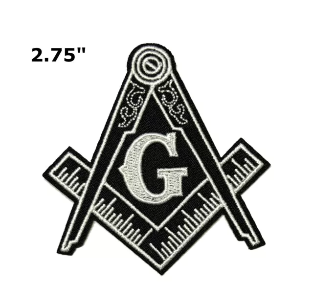 BLACK MASONIC LOGO EMBROIDERED PATCH hook FREEMASON SQUARE COMPASS MASON 2