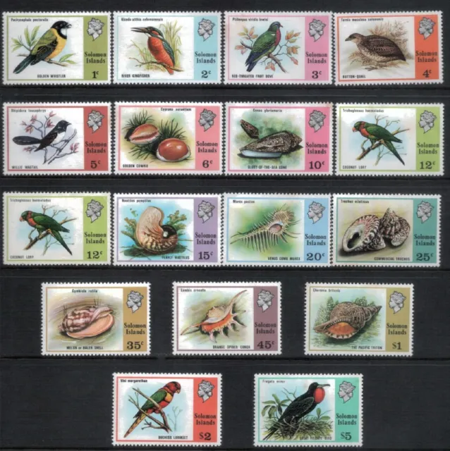 SOLOMON ISLANDS - 1975-76 Birds & Sea Life 16 stamps plus one extra MNH
