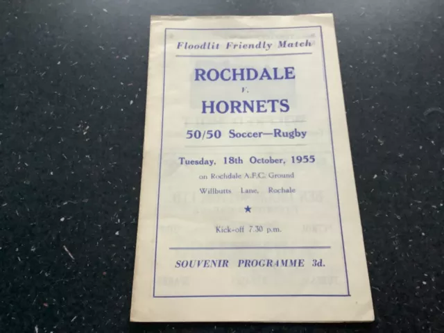 Rochdale V Hornets Rugby League/Soccer Friendly Match Programme 1955