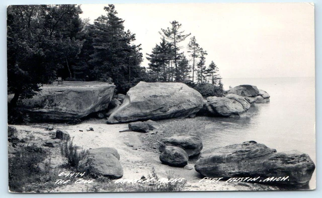 RPPC PORT AUSTIN, MI Michigan ~ BROKEN ROCKS at The COVE 1948 Cook Postcard
