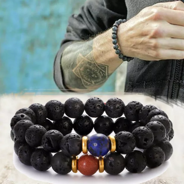 Bracelets de perles de lave noire de 10mm, bracelet de guérison Reiki...