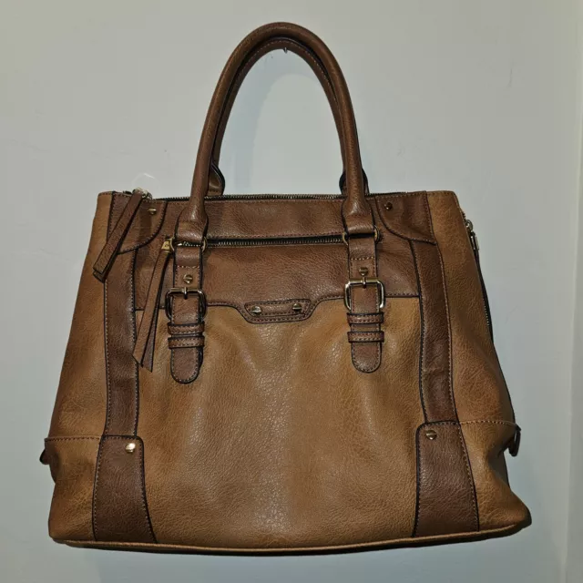 Sole Society Brown Large Satchel Crossbody Tote Bag Purse Faux Leather