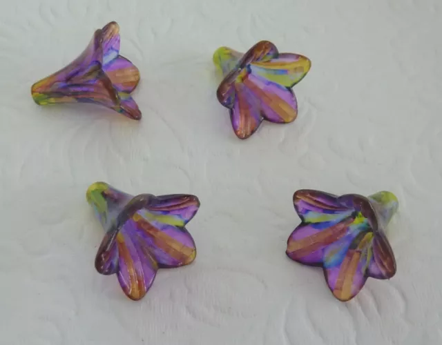 Hand Painted Lily Flower Beads 4pc 23mm  Style LD12