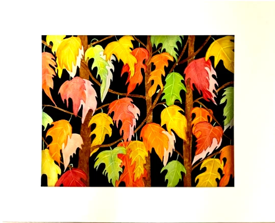 Painting Watercolor Original Art Fall Leaves Red Orange Yellow 11X14 & Mat 16X20