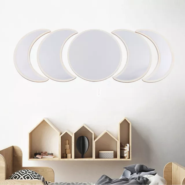 5 piezas decoración de espejos decorativos de madera acrílico nórdico fase lunar decoración de pared dormitorio