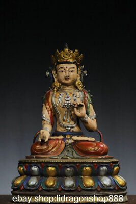 14" Old Tibétain Bronze Couleur Peinture Bouddhisme Guanyin Déesse Sculpture