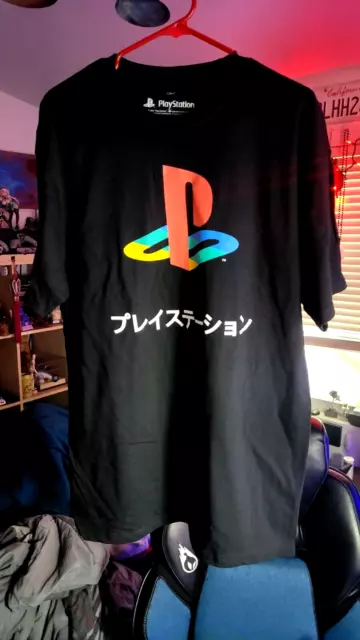 Sony Playstation Classic PS1 PS Logo Japanese Kanji Gamer Adult T-Shirt - Medium