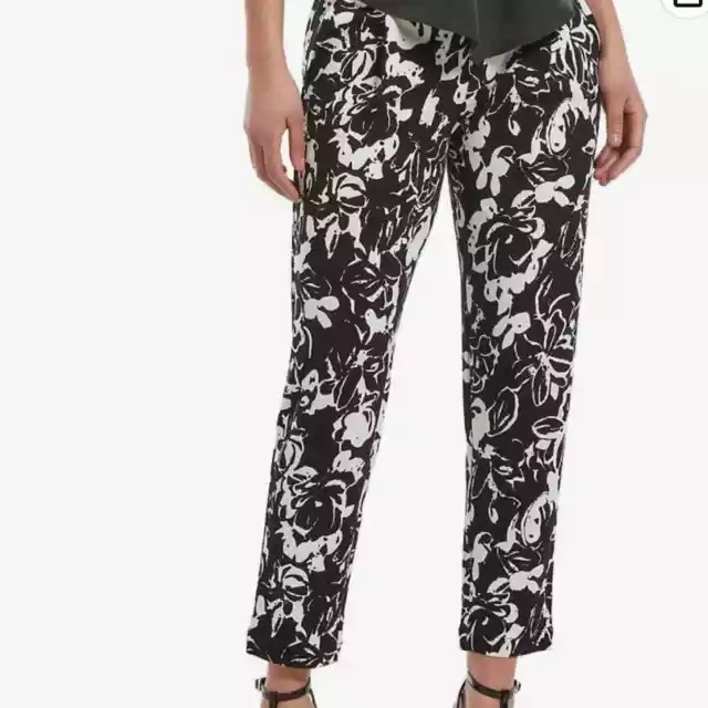 Lord & Taylor Women's Black White Floral Mid Rise Kelly Ankle Cotton Pants SZ 8