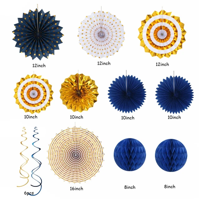 NAVY-BLUE GOLD PARTY-DECORATIONS Graduation Banner-Streamers - 18pcs