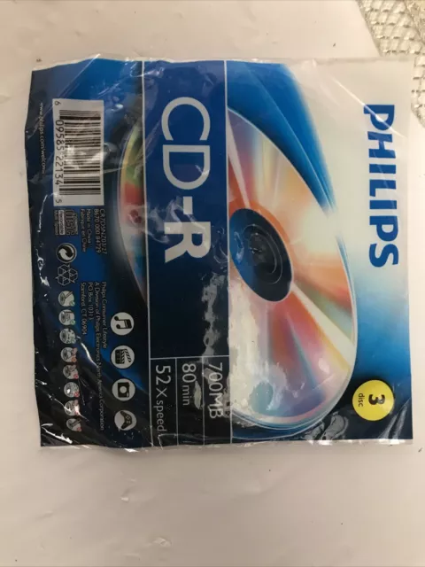 3 pack Philips CD-R 700MB 80min 52x Speed DISCS 80 minutes cd compact disc