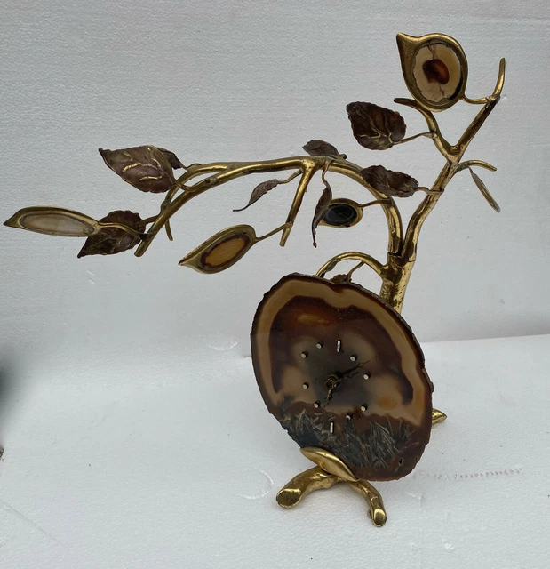 1970 Horloge Éclairante feuilles Agate Par FAURE / FERNANDEZ / DUVAL BRASSEUR