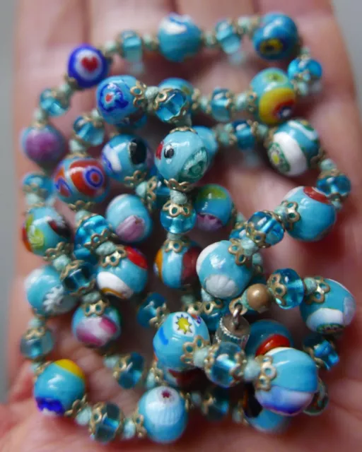 Very Nice, Long, Vintage Venetian Millefiori Glass Bead Necklace