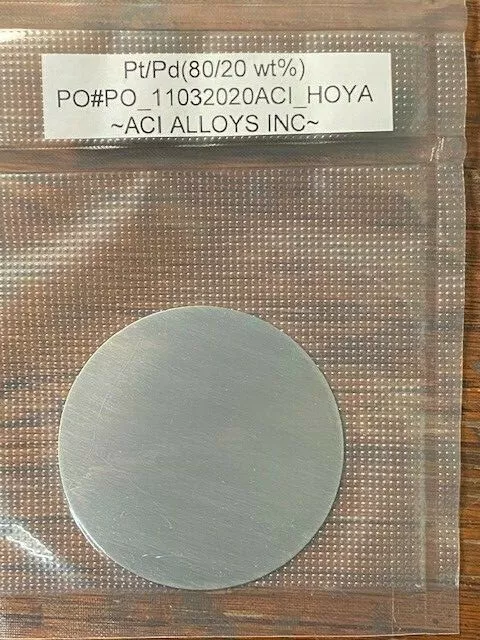 Platinum-Palladium SEM target Pt80Pd20 wt% 63mm diameter x 0.3mm thick